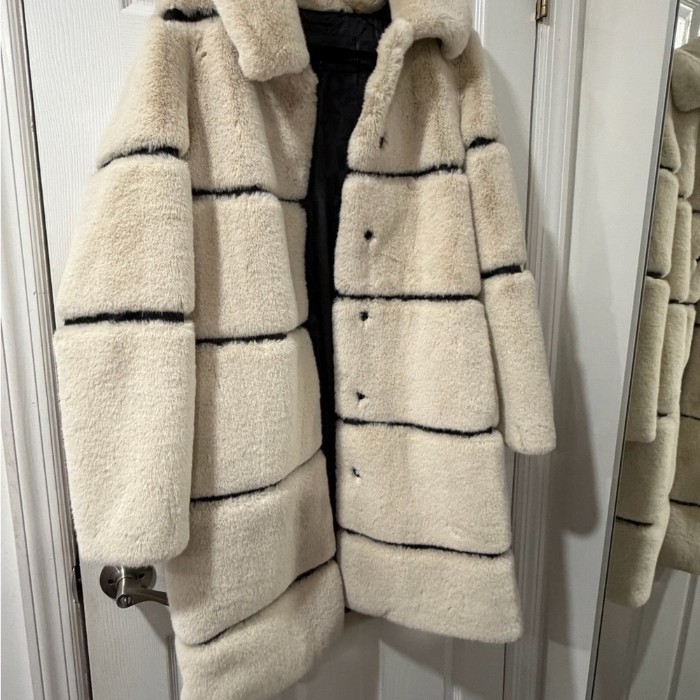 Chic Cream and Black Striped Coat